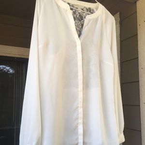 White sheer top with lace back detail